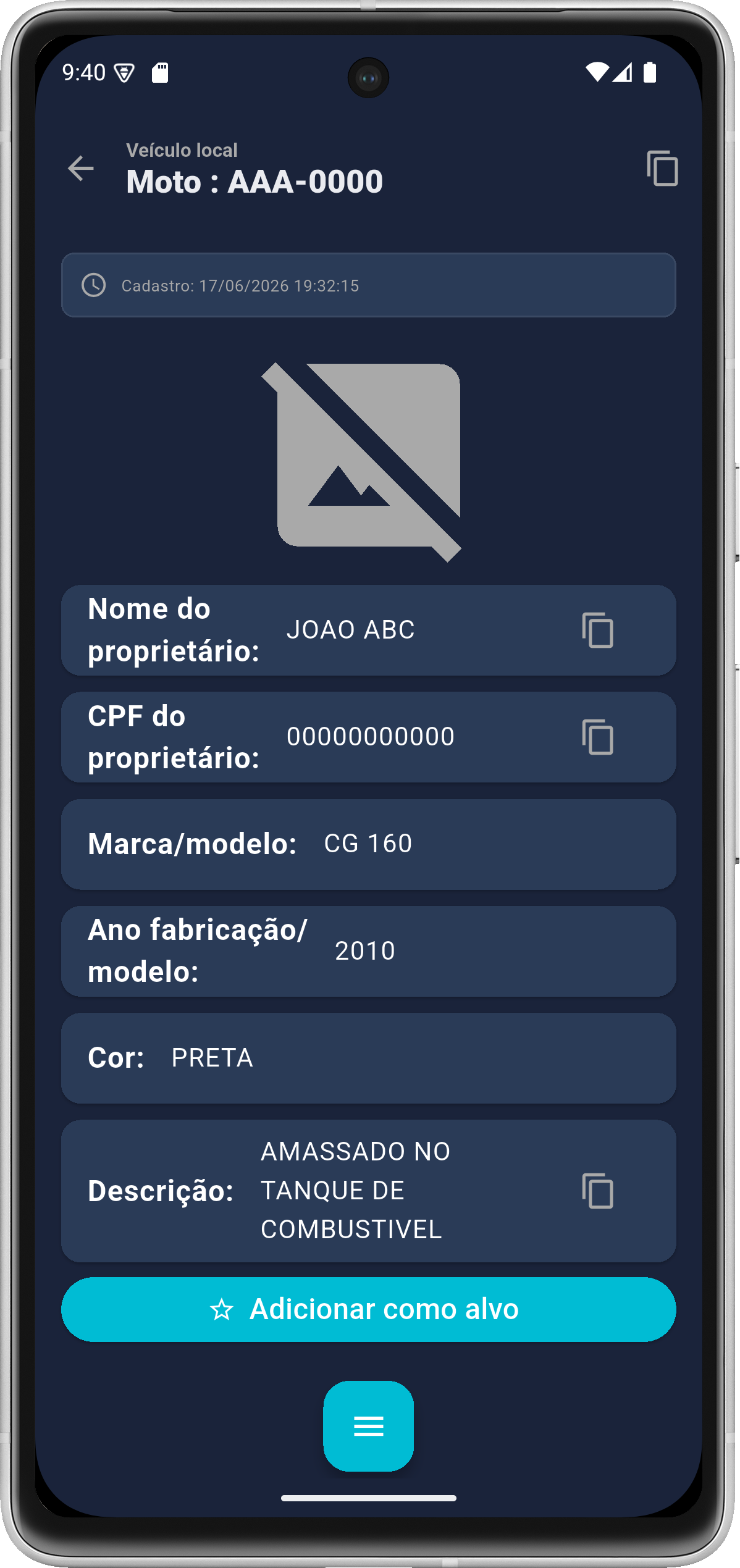 Vehicle record screenshot